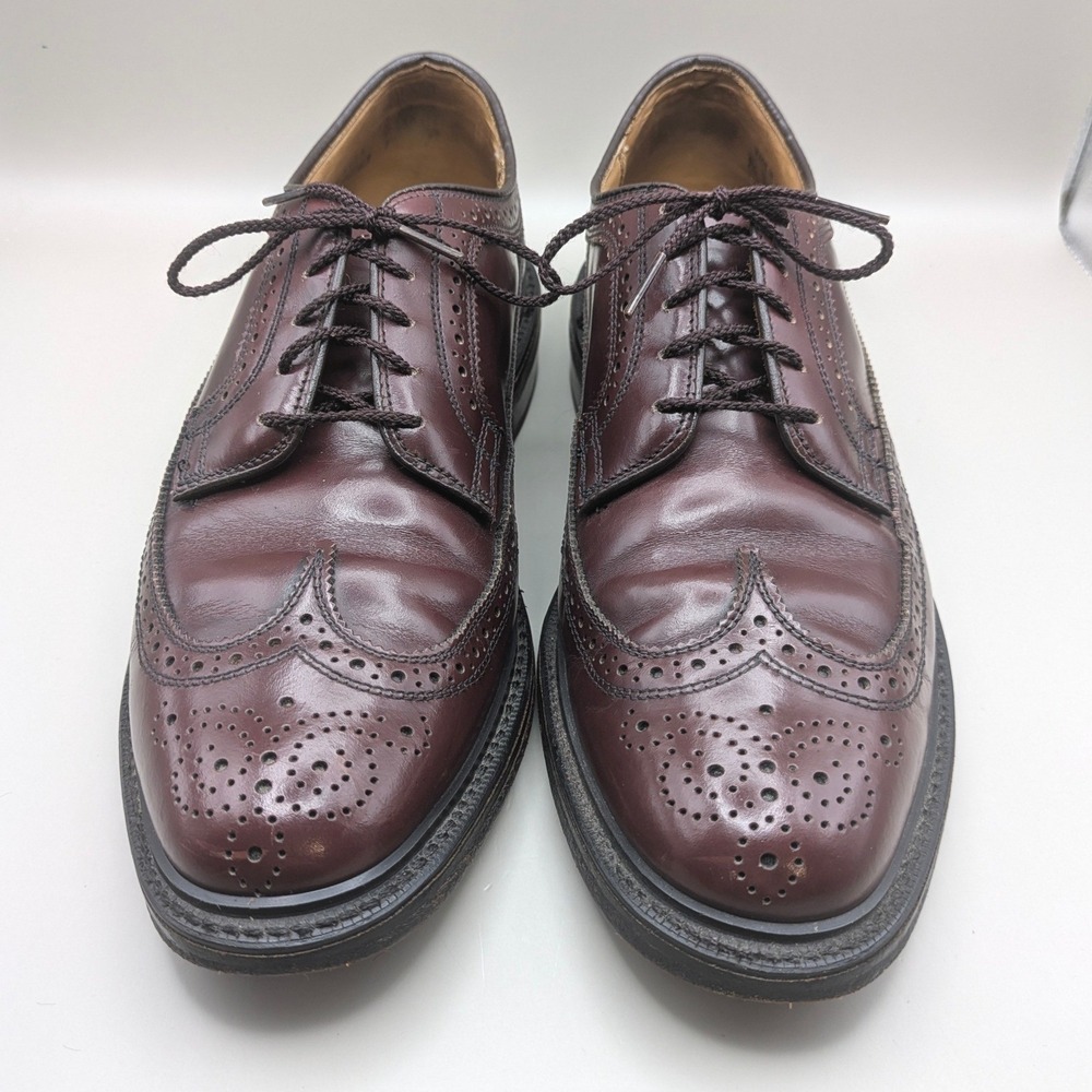 Vtg Dexter Burgandy Wingtip Oxfords 100% Leather Made in the USA Size 9 1/2